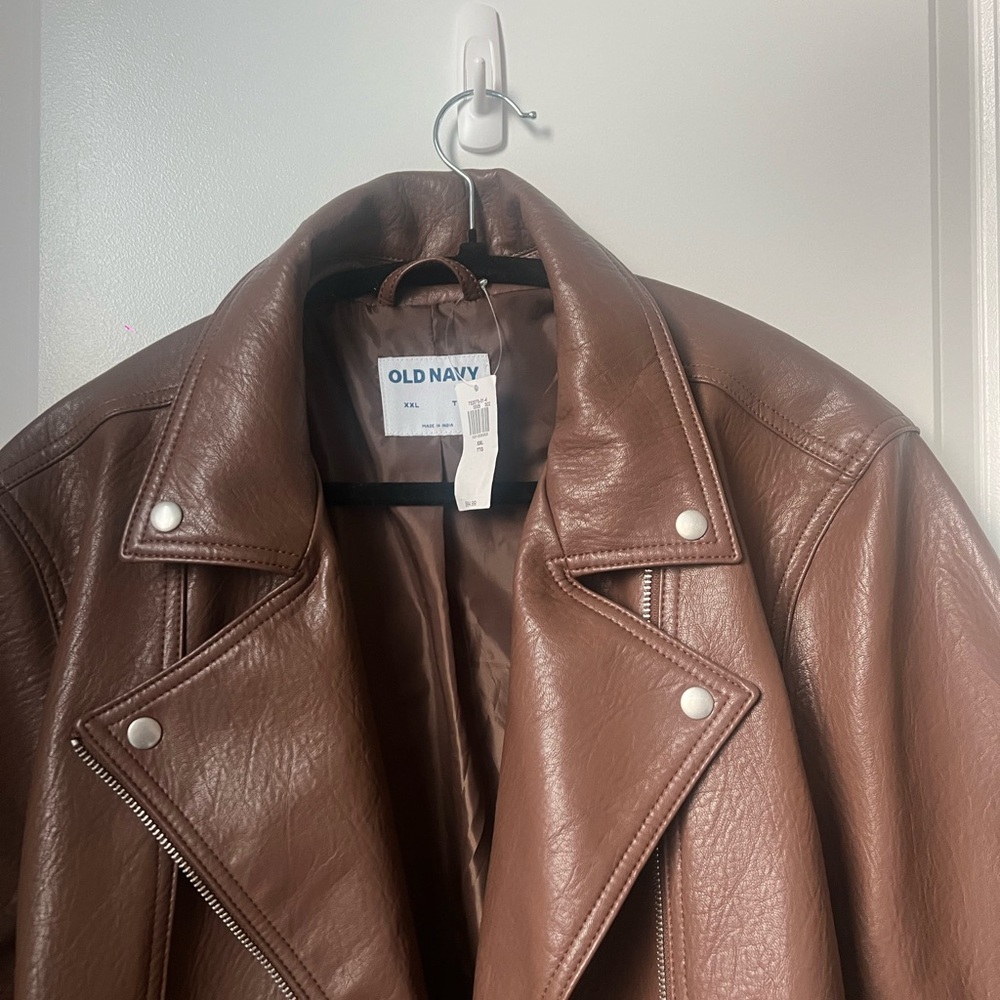 Old Navy Brown Faux Leather Fall Jacket - Picture 2 of 8
